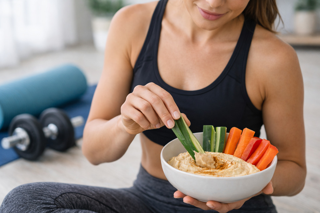 Niskokaloryczne przekąski na redukcji: marchewka z hummusem hamująca głód