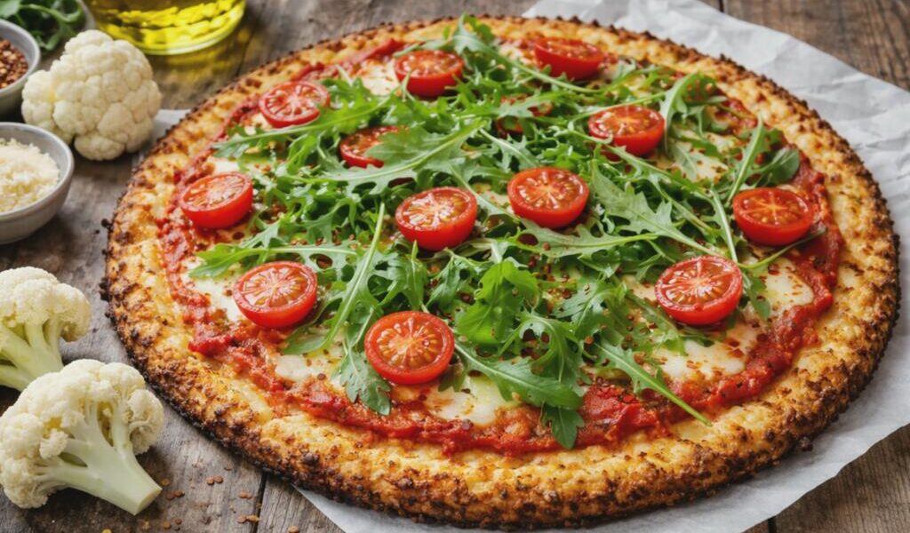 Fit pizza z kalafiora z rukolą i pomidorkami. Przepis w artykule.