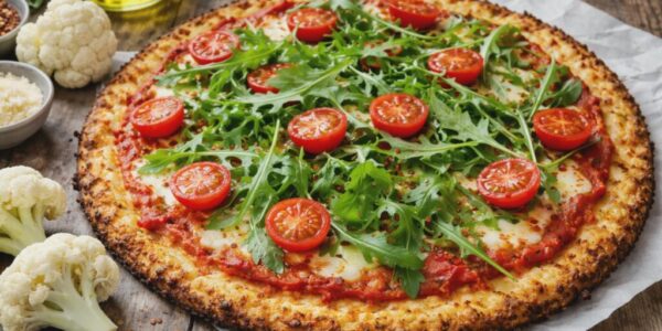 Fit pizza z kalafiora z rukolą i pomidorkami. Przepis w artykule.