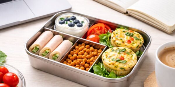 Przekąski proteinowe do pracy w lunchbox: muffiny jajeczne, ciecierzyca, skyr, roladki z indyka