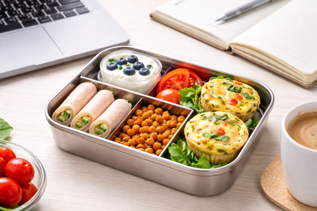 Przekąski proteinowe do pracy w lunchbox: muffiny jajeczne, ciecierzyca, skyr, roladki z indyka