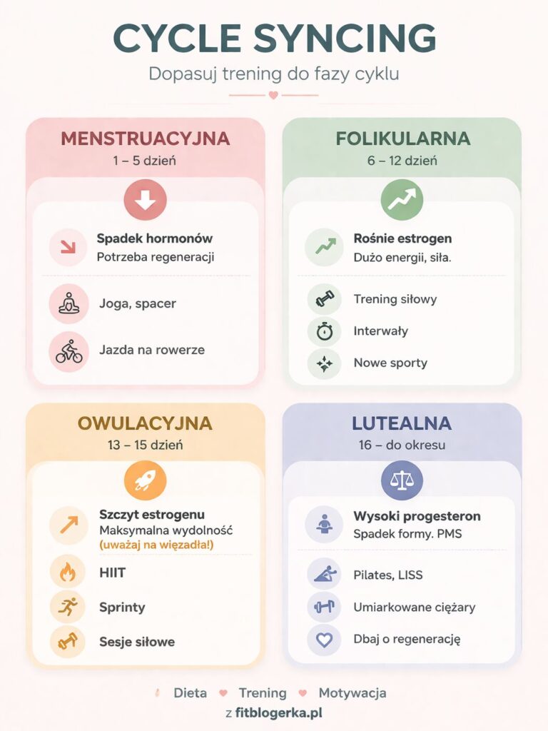 Tabela trening a cykl menstruacyjny - podział na fazy i rodzaje ćwiczeń